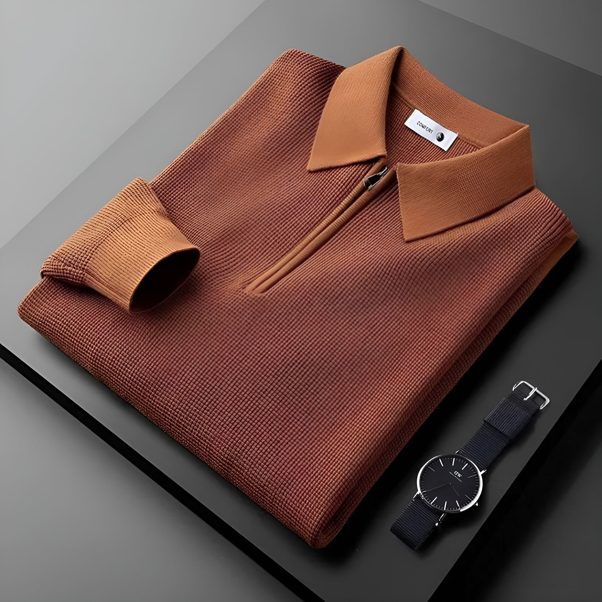 Variant image for Modern Quarter-Zip Mens Sweater - Textured Knit, Casual & Smart-Casual Wear-13