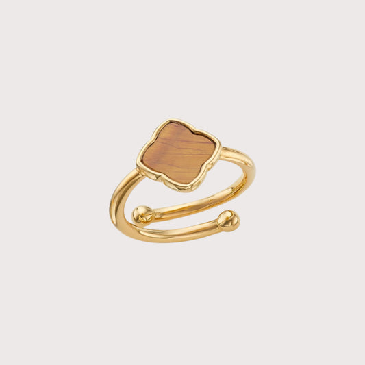 AURÉLIA - Vergoldeter Kleeblatt-Ring mit Tigerauge-Stein (Gold)