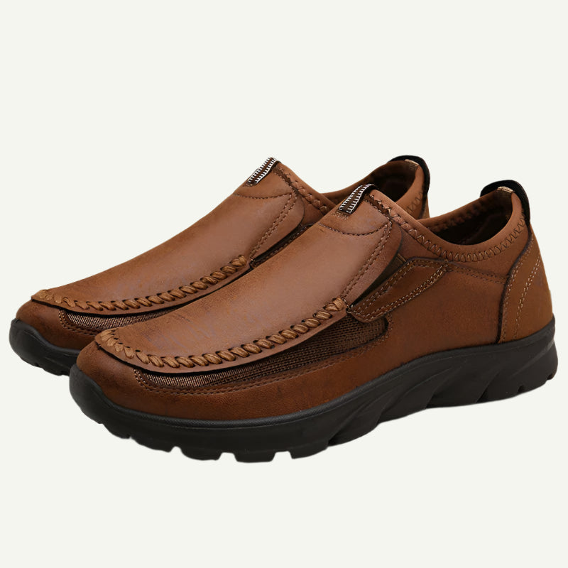 Men's Moccasin Slippers Brown Size L Leather-2